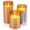 3Packs Battery Operated Pillar Real Wax LED Glass Candle