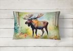 NEW Watercolor Wildlife Throw Pillow Throw Pillow for Indoor Couch Bed Outdoor Patio Washable, Moose 2963,12Hx16W
