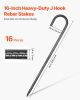 16-Inch 16 Pack Rebar Stakes Heavy Duty J Hook Galvanized Steel Ground Anchors