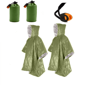 2pcs Emergency Blanket Poncho; Ultralight Waterproof Thermal (Color: Green 2pcs)