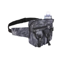 Tactical Waist Bag Denim With Water Bottle Holder (Color: Black Python Pattern)