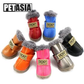 Winter Dog Snow Boots Waterproof Fur 4Pcs/Set Small Dogs (Color: Navy Blue, size: M (3))