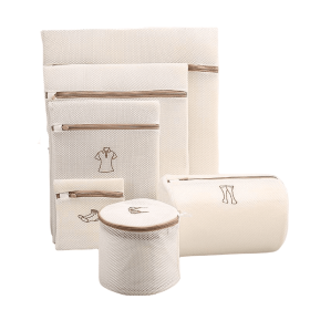 6pcs Embroidered Laundry Bag Set (Color: Beige)