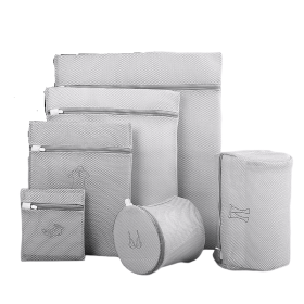 6pcs Embroidered Laundry Bag Set (Color: Gray)