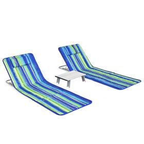 3 Pieces Beach Lounge Chair Mat Set (Color: Blue & Green)