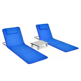 3 Pieces Beach Lounge Chair Mat Set (Color: Blue)