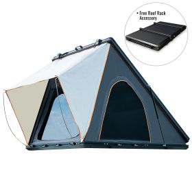 Luxurious Triangle Aluminum Black Hard Shell Grey Rooftop Tent (Color: BlackGrey with Rack)