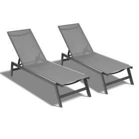 Outdoor 2-Pcs Set Chaise Lounge Chairs (Color: Dark Gray)