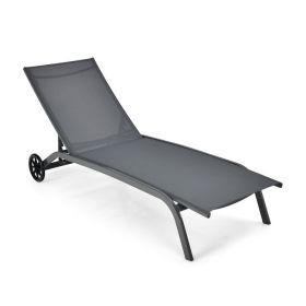 6-Poisition Adjustable Outdoor Chaise Recliner with Wheels (Color: Gray)