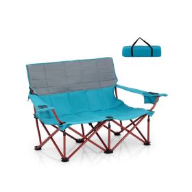 Folding Loveseat Camping chair (Color: Navy Blue)