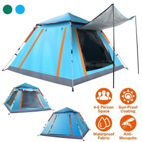 4-5 Person Camping Tent with 2 Mosquito Nets Windows (Color: Blue)
