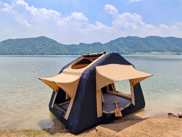 Foldable 2-3 People Amphibious Inflatable Car Roof Top Tent (Color: as Pic)