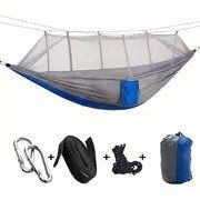Camping Hammock with Net (Color: Gray and blue)